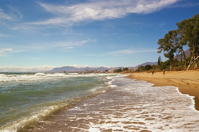 A beach with waves coming in to the shore